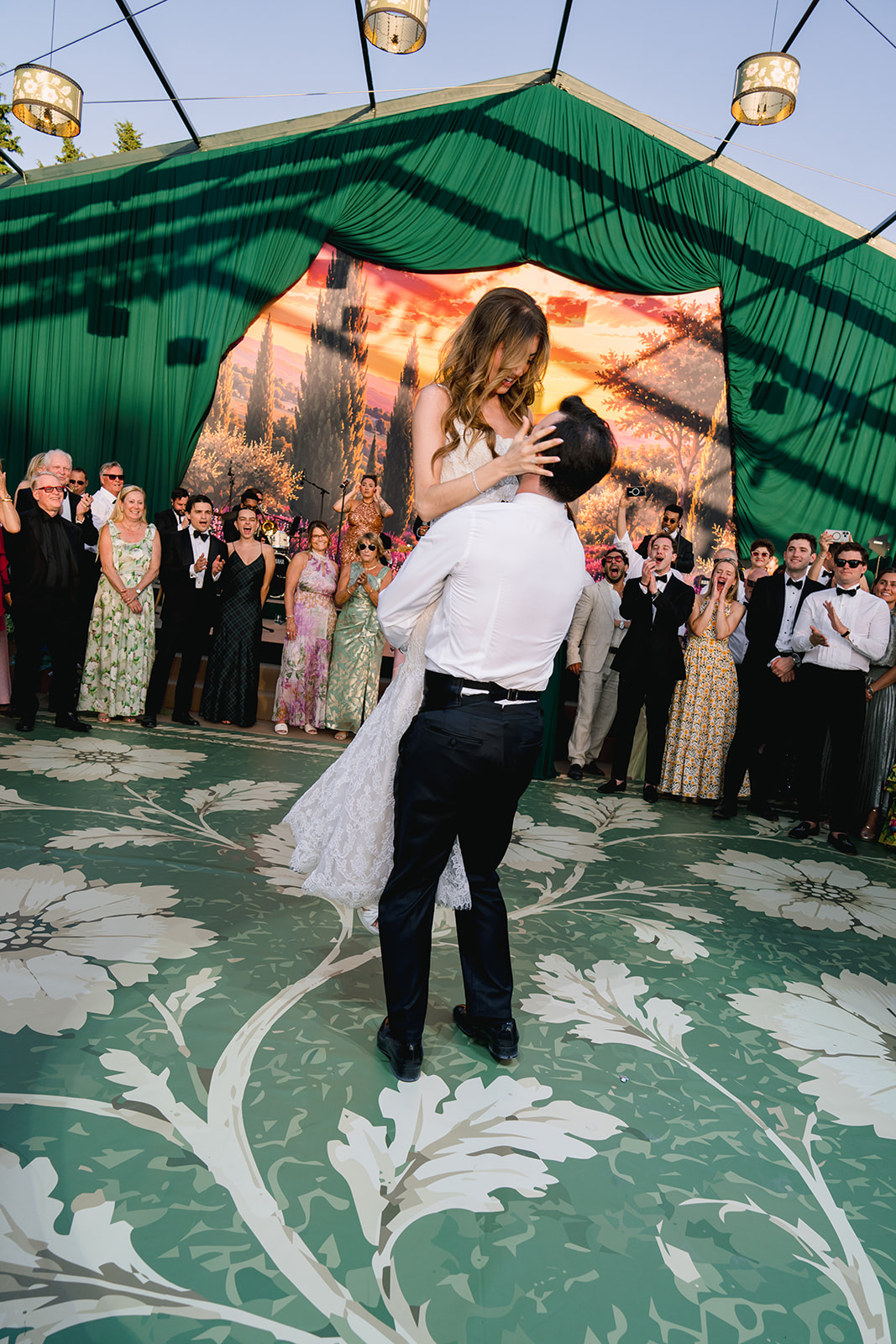 Bride and groom sharing their first dance at Villa Baulieu